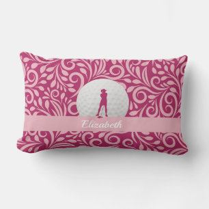 Anpassad Golf Damgolfare Siluett Rosa Monogram Lumbarkudde