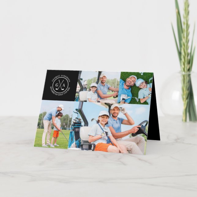 Anpassad golf flera bilder monogram fadersdag kort (Framsida)