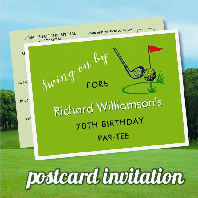 ANPASSAD GOLF-KORT FÖDSELSDAGSINVITATION 70 ÅR HELG VYKORT (Skapare uppladdad)