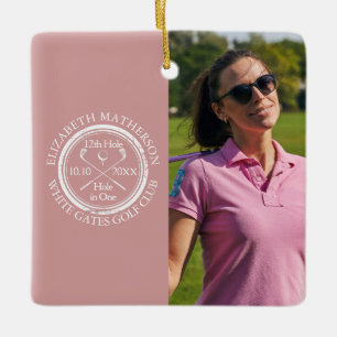 Anpassad golfhål-i-ett foto golfare rosa julgransprydnad keramik