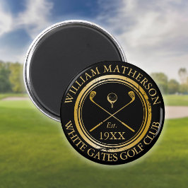 Anpassad golfklubb namn Retro stämpel svart och gu Magnet