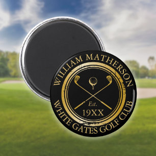 Anpassad golfklubb namn Retro stämpel svart och gu Magnet
