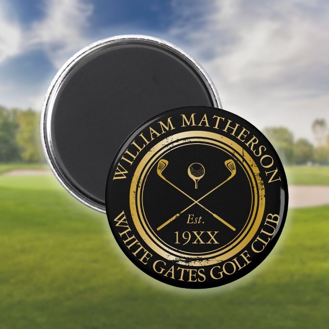 Anpassad golfklubb namn Retro stämpel svart och gu Magnet (Skapare uppladdad)