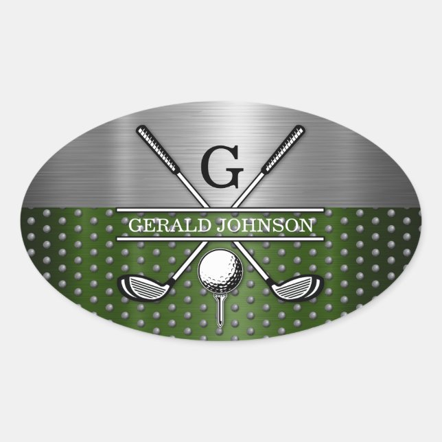 Anpassad golfmonogramdesign ovalt klistermärke (Framsida)