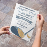 Anpassad golfturneringshändelse  reklamblad<br><div class="desc">All text på denna flygblad är redo att anpassas med din information. Skapa en iögonfallande flygblad för golfturneringar och andra speciella evenemang. Innehåller en realistisk illustration av en golfklubb och boll i nyanser av blå och guld med all text i koordinerande skifferblå och marinblå.</div>