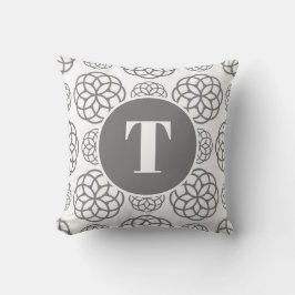 Anpassad grå cirkelmönster med monogram kudde