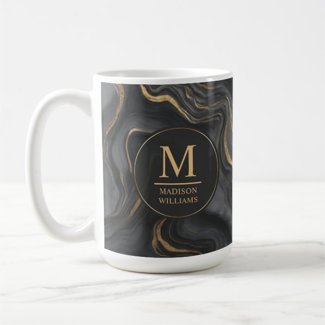Anpassad grå svart och guld glitter marmor mönster kaffemugg (Vänster)