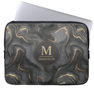 Anpassad grå svart och guld glitter marmor mönster laptop fodral