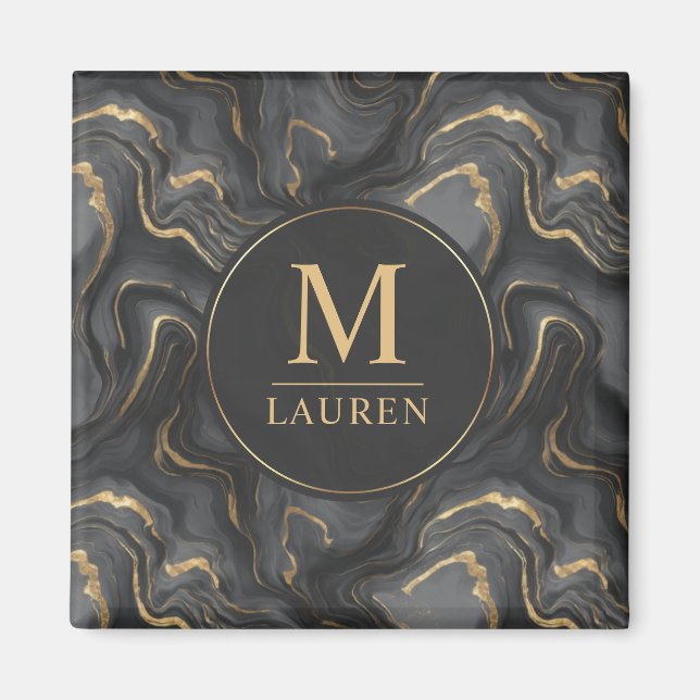 Anpassad grå svart och guld glitter marmor mönster magnet (Framsidan)