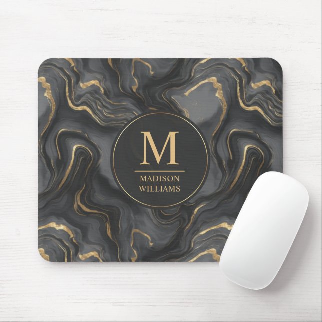 Anpassad grå svart och guld glitter marmor mönster musmatta (Med mus)