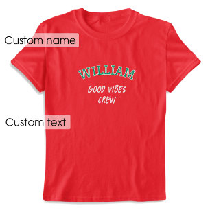 Anpassad grafik för god vibes besättning med röd G T Shirt