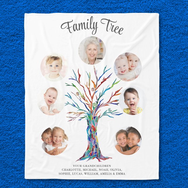 Anpassad Grandma Photo Family Träd Keepsak Fleecefilt (Skapare uppladdad)
