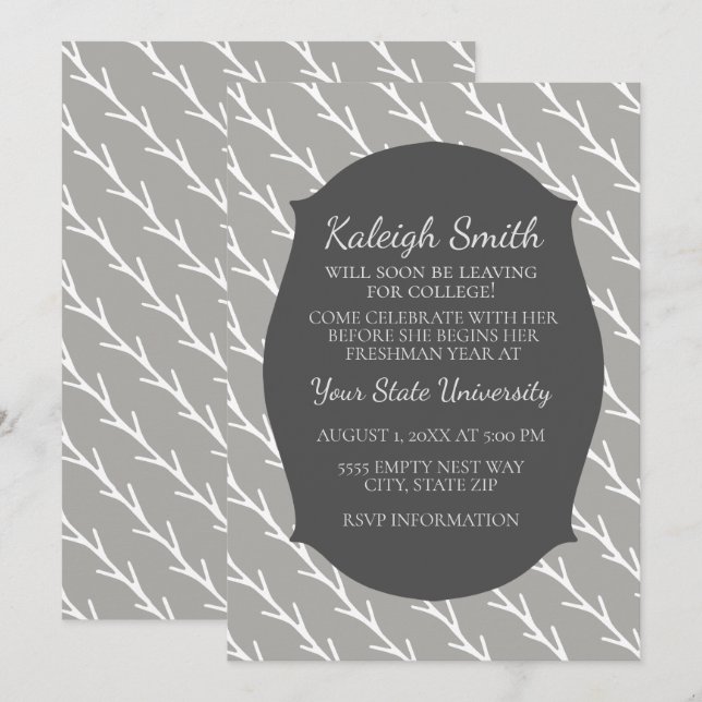 Anpassad Grått White College Trunk Party Inbjudan (Fram/baksida)