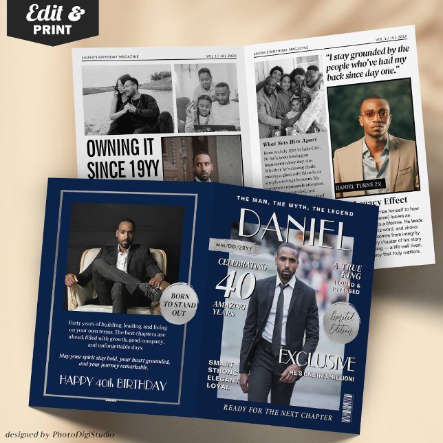 Anpassad gratulationskort i tidningsformat, rolig  kort (Custom Magazine Greeting Card, Fun Modern Birthday Card)