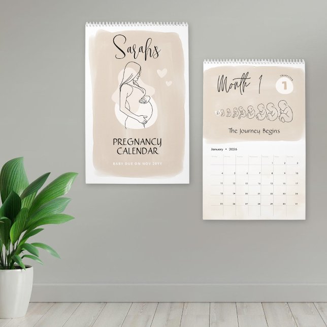 Anpassad graviditetskalender, 9 månader graviditet kalender (Custom Pregnancy Calendar, Minimalist Beige Neutral Calendar 9 Months Maternity Calendar Keepsake)