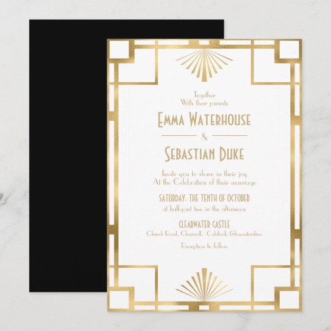 Anpassad Great Gatsby Art Deco Bröllop  Inbjudningar (Fram/baksida)