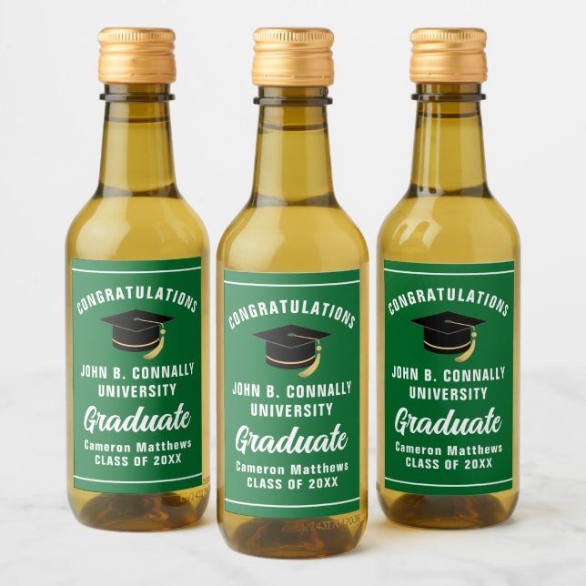 Anpassad Grön Grattis Studentfest Mini Vinetikett (Flaskor)