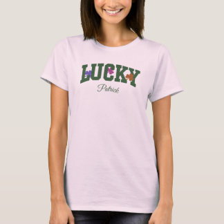 Anpassad grön 'LUCKY' med färgglada shamrocks T Shirt