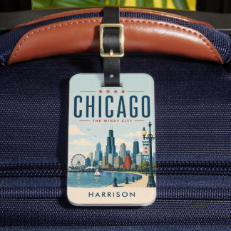 Anpassad Grön Nostalgisk USA Chicago Illinoise Bagagebricka