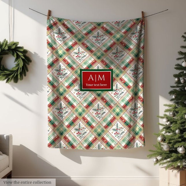 Anpassad grön och röd akvarell tartan presentkast fleecefilt (Custom green and red watercolor tartan gift throw Fleece Blanket)