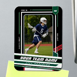 Anpassad grön & röd lacrosse spelarfoto magnet