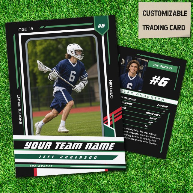 Anpassad Grön & Röd Lacrosse Spelarkort (urn Every Great Play into a Bold Green & Red Keepsake for Your Lacrosse Star)