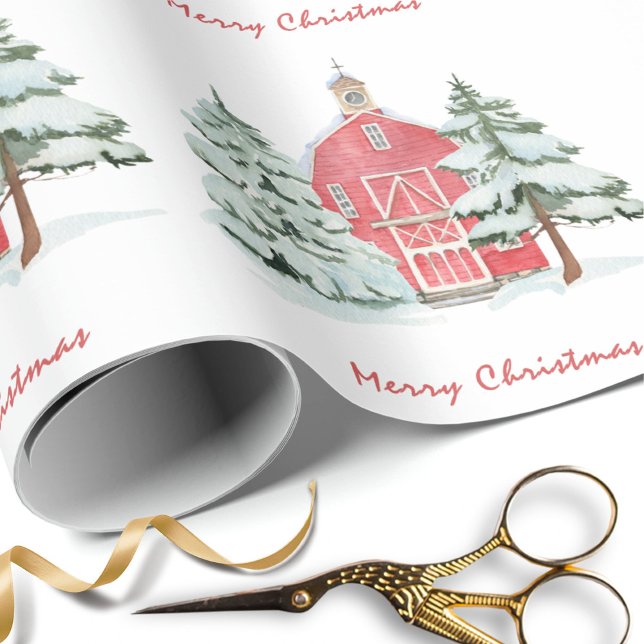 Anpassad grön skog röd lada tall julgran presentpapper (Skapare uppladdad)