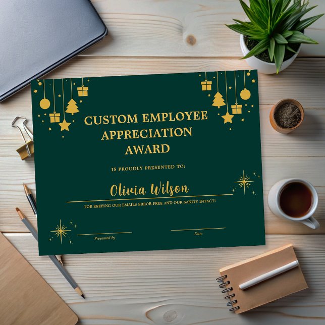 Anpassad Grönt Business Helgdag Employee Award (Customized Green Business Holiday Employee Award)