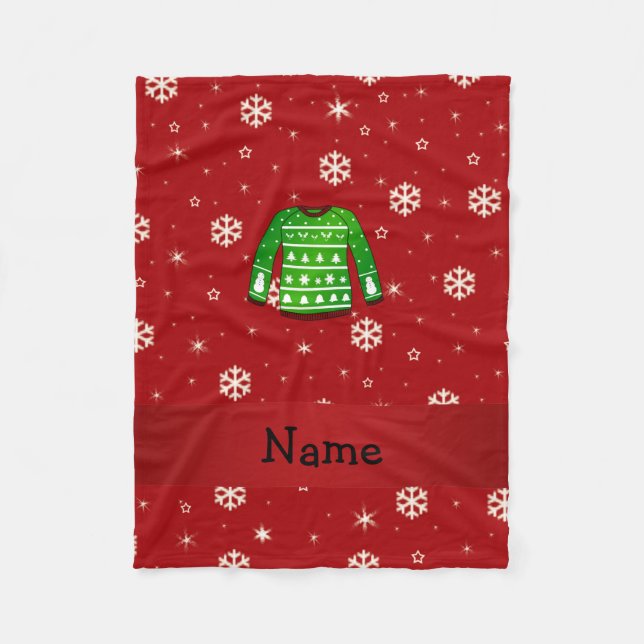 Anpassad grönt ful christmas sweater fleecefilt (Framsidan)