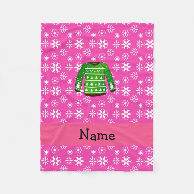 Anpassad grönt ful christmas sweater rosa fleecefilt (Framsidan)