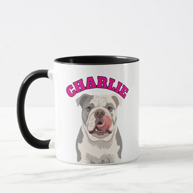 Anpassad Grumpy Engelsk Bulldog Lickar Näsa Vektor Mugg (Vänster)