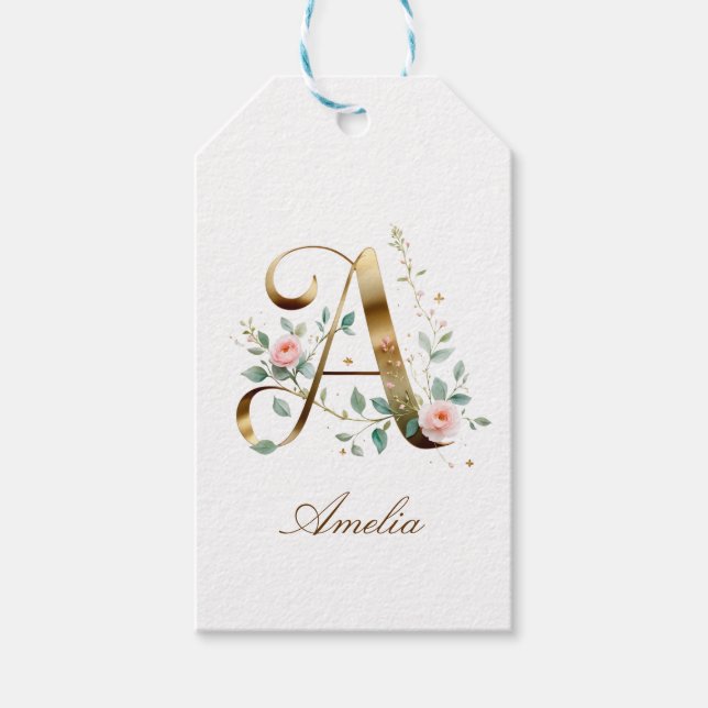 Anpassad gul blomster monogram initial A presentta Presentetikett (Framsidan)