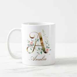 Anpassad gul blomstermönstrad bokstav A monogrammu Kaffemugg