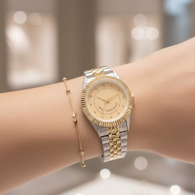 Anpassad gul herr- och damklocka för bröllop för p armbandsur (Custom Mrs and Mr Couple Watch – Personalized His and Hers Gift for Weddings & Anniversaries)