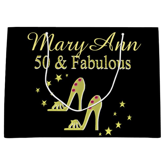 ANPASSAD GULD 50 & FABULOUS SHOE QUEEN GIFT BAG (Framsidan)