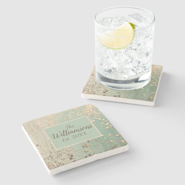 Anpassad Guld Stardust på Sea Grönt Stenunderlägg (Sidan)