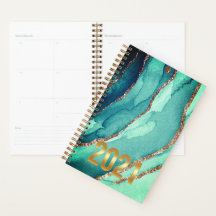 Anpassad Guld Teal Blue MARBLE 2021-planerare
