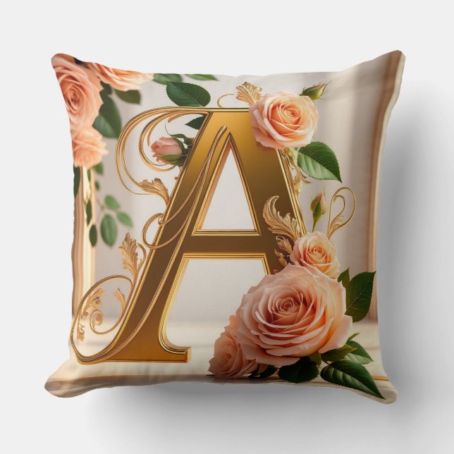 🌸 Anpassad guldbokstav med blomster monogram A pr Kudde (Framsida)