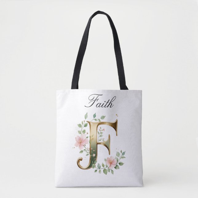 Anpassad guldbukett bokstav F tryckt totebag Tygkasse (Framsida)