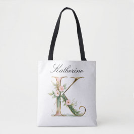 Anpassad guldbukett bokstav K tryckt totebag Tygkasse