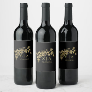 Anpassad guldfolie lyx botanisk monogram modern vinflaska etikett