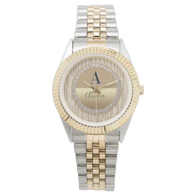 Anpassad guldförgylld monogrampresent för bröllop  armbandsur (Framsida)
