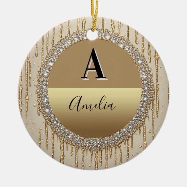 Anpassad guldförgylld monogrampresent för bröllop  julgransprydnad keramik (Framsidan)