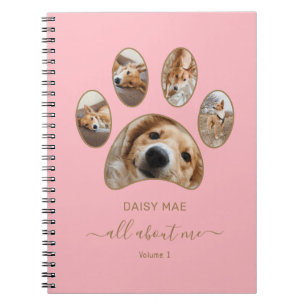 Anpassad guldpaw husdjur foto collage rosa anteckn anteckningsbok