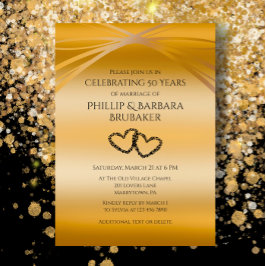 Anpassad Gylden 50-årsjubileum Original Hjärtbåge Inbjudningar
