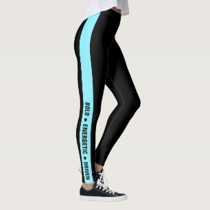 Anpassad gymmotto Elblå rand Svart Leggings