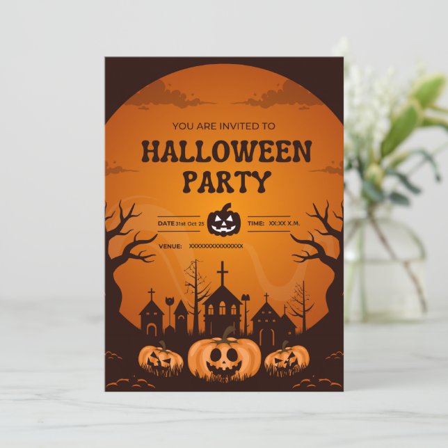 Anpassad Halloween-festinkludningskort Pumpa  Inbjudningar (Stående Fram)