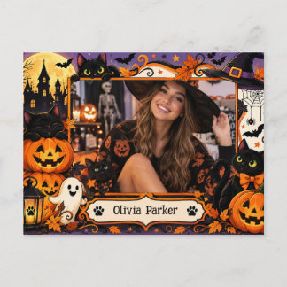 Anpassad Halloween-katt-fotografisk vykort för kat