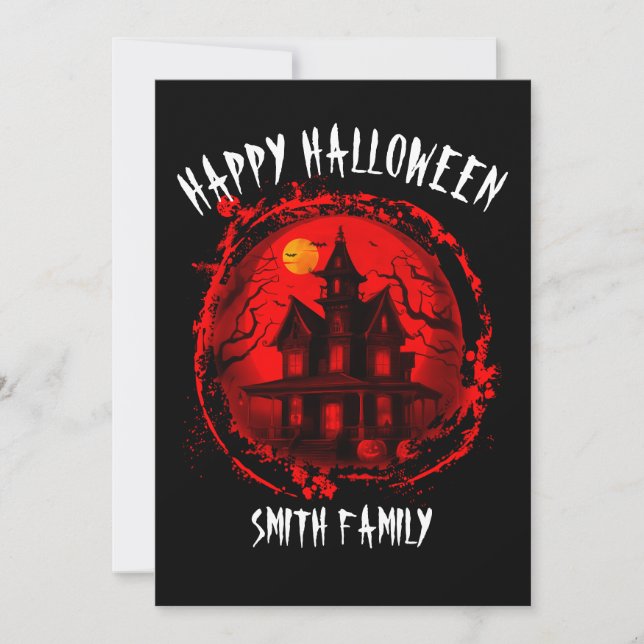 ANPASSAD HALLOWEEN SPÖKHUS FAMILJEFEST INBJUDNINGAR (Framsida)