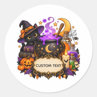 Anpassad Halloween Svart Katt Magi Klistermärke